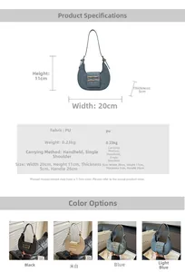 Detailed dimension guide for minimalist PU leather crescent hobo bag with four color options