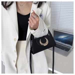 Minimalist black matte leather crescent moon lock handbag for women stylish shoulder bag