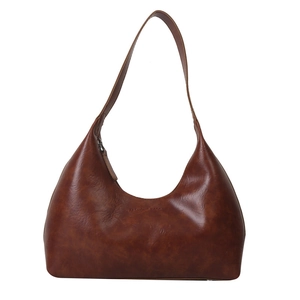 Retro dark brown leather hobo bag for women featuring a sleek half-moon silhouette