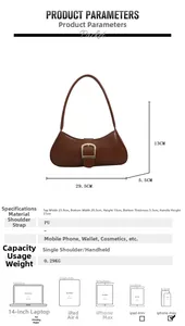 Detailed size specifications for the brown PU leather baguette shoulder bag with dimensions
