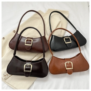 Chic retro baguette shoulder bag set in four colors with gold buckle and smooth faux leather