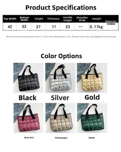 Detailed size specifications and color guide for the quilted cotton tote handbag