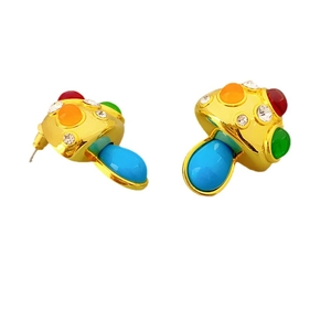 Orecchini a fungo colorati con pietre preziose e strass su base in metallo dorato