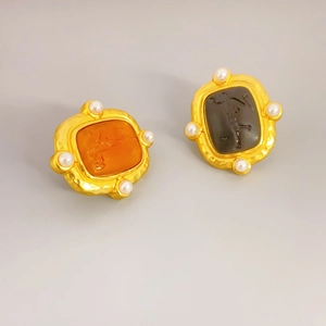 Boucles D'Oreilles À Puce Cameo Relief Vintage Avec Tige En Argent Sterling 925 Laiton Künstliche Perle Bijoux Rétro Français Pour Femmes