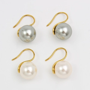 Retro Elegant Large Round Artificial Pearl Dangle Earrings With Gold Plated Brass Hook Simple Fashion Jewelry For Women