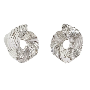 Minimalist silver irregular spiral stud earrings with high-polished metallic finish