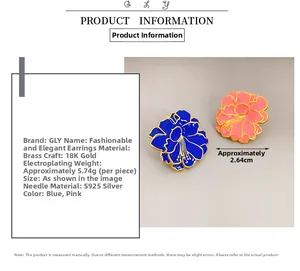 Macro view of vintage enamel flower earrings in 18k gold plating and s925 silver studs