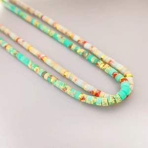 Collier À Perles Bohème Laiton Plaqué Or 18K Texture Marbre Perles Heishi Bijoux Rétro Pour Femmes