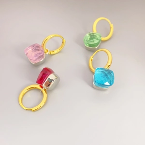Quadratische Kristallglas Anhänger Huggie Hoop Ohrringe Messing 18K Vergoldet Geometrisch Bunt Modeschmuck Für Damen