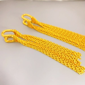 Elegant gold-plated U-shaped drop earrings featuring long metal chain tassels and luxury design