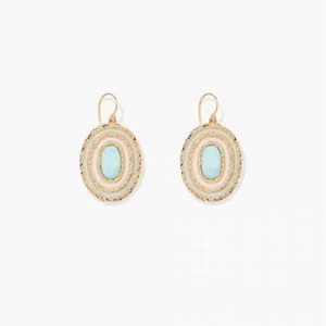 Boucles d'oreilles turquoise vintage françaises avec monture tressée dorée et émail