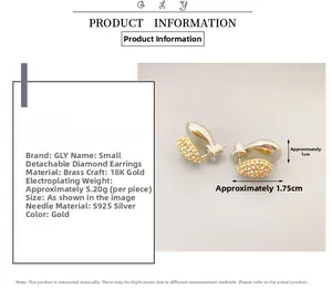 Macro detail of 18K gold plated teardrop stud earrings with pavé crystals and S925 silver needles