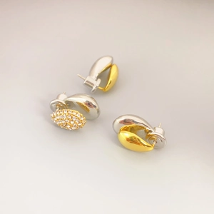 Water Drop Stud Earrings For Women Copper Bicolor Plated With 925 Sterling Silver Earring Post Zircon Fashion Elegant