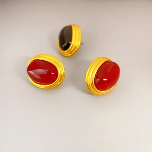 Retro Oval Stud Earrings With 18K Gold Plating And 925 Sterling Silver Earring Post Vintage Luxury Faux Agate Jewelry For Women