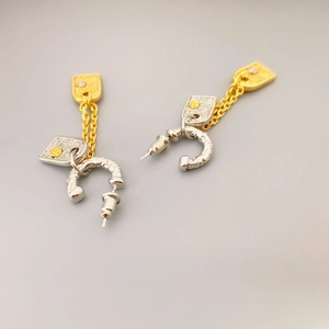 French vintage rectangular embossed earrings in contrasting gold and silver tones