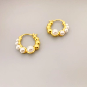 Artificial Pearl Hoop Earrings 18K Gold Plated Copper Elegant Chic Small Jewelry For Women Daily Wear Commuting