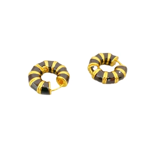 Boucles d'oreilles rétro plaquées or avec rayures verticales en émail marron