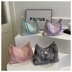 Quilted Nylon Shoulder Bag Colorful Rainbow Butterfly Print Underarm Bag Fashion Dreamy Pattern Women Handbag For Daily