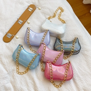 Borsa Sottoascellare da Donna con Paillettes Glitter Laser Tracolla a Catena Dorata Olografica Borsa a Spalla Semplice alla Moda