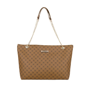 Vintage large-capacity tote bag with floral logo print and golden chain shoulder strap