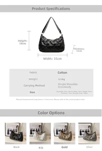 Guide des tailles et quatre couleurs pour ce sac à bandoulière rembourré et léger
