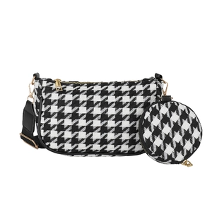 Classic houndstooth crossbody bag with wide strap and matching round coin purse set