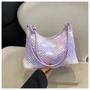 Chic quilted nylon shoulder bag with butterfly print and purple gradient finish