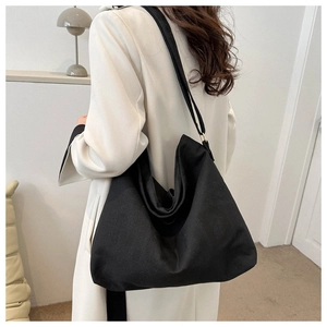Sac fourre-tout en toile noire pour femme, grand sac à bandoulière style japonais épuré