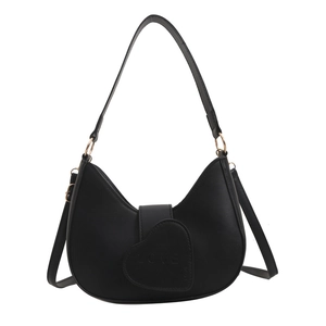 Fashionable black heart-shaped shoulder bag with Love embossing and gold hardware