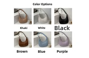 Six-color display of minimalist half-moon leather shoulder bags with FASHION lettering