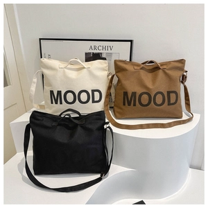 Sac Cabas En Toile Grande Capacité Femme Sac À Épaule Bandoulière Mood Imprimé Lettres Style Rétro Décontracté Quotidien