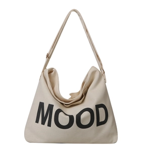 Sac cabas en toile blanc cassé minimaliste avec imprimé MOOD et bandoulière réglable