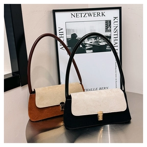Vintage style contrast-color underarm bags with matte finish and gold lock buckles