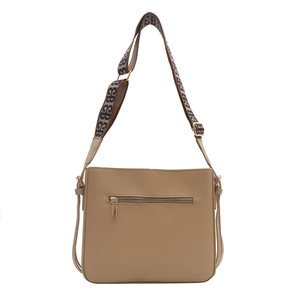 Borsa a tracolla kaki da donna in pelle PU con tracolla larga e cerniera dorata