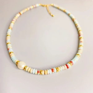 Handmade Beaded Necklace Bracelet With Cultured Artificial Pearl Multi Color Stone Beads Copper 18K Gold Plated Bohemian Jewelry