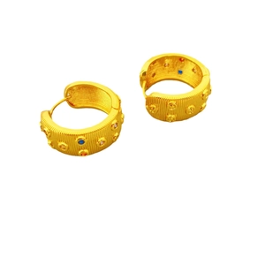 French style gold textured wide hoop earrings with colorful gemstones for women