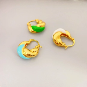 Twisted Double Helix Enamel Hoop Earrings Gold Plated Brass French Retro Croissant Spiral Jewelry For Women
