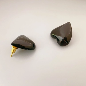 French vintage heart earrings in black onyx style with gold-plated sterling silver posts