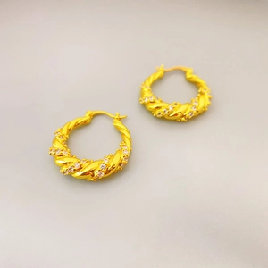 French Style Twisted Hoop Earrings Real Gold Plated Copper Braided Inlaid Cubic Zirconia Minimalist Jewelry For Women