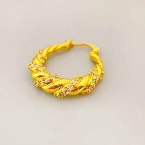 French style gold-plated twist earrings with white cubic zirconia inlay for women