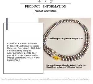 Dettagli della collana di perle barocche con chiusura in ottone e specifiche tecniche