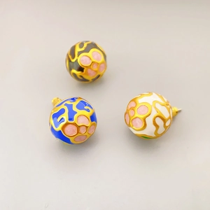 Vintage Enamel Ball Stud Earrings With 925 Sterling Silver Earring Post Copper Gold Plated Floral Jewelry For Women