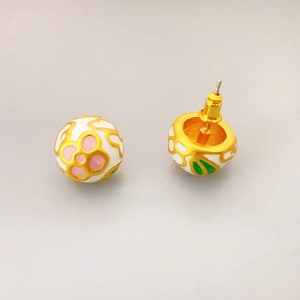 Court style enamel floral stud earrings with 925 silver needles and golden metal base