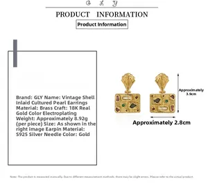 Detailed view of baroque pearl gold earrings with dimensions and material specs