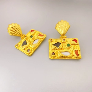 Baroque Cultured Artificial Pearl Gold Plated Copper Dangle Earrings With 925 Sterling Silver Post Vintage Enamel Jewelry Women