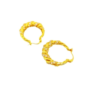 French twisted gold plated hoop earrings with shimmering cubic zirconia inlay for women