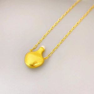 Gourd Pendant Necklace Copper Gold Plated With Cultured Artificial Pearl Minimalist Matte Texture Fashion Jewelry For Women