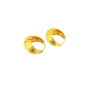 French style gold plated hoop earrings with ribbed texture and minimalist vintage design