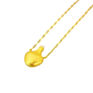 Perfume bottle pendant necklace with cultured pearl and gold plated hammered texture