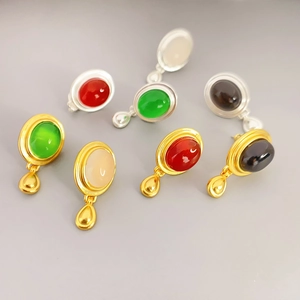 Vintage Oval Achat Ohrstecker 18K Vergoldetes Messing Mit 925 Sterling Silber Ohrstecker-Stift Elegante Damen Schmuck